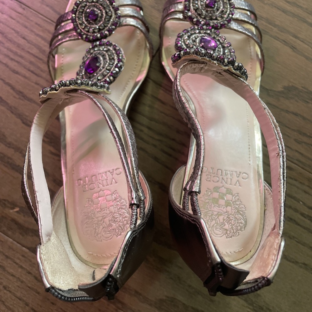 Vince‎ Camuto, embellised, Steel Metallic SNAKE - WEDGE Sandals 9M VC-BAYLE - Picture 5 of 10